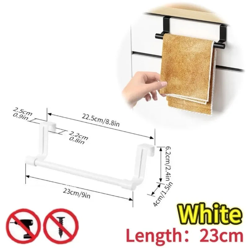 23CM White Over Cabinet Towel Rack Stainless Steel Dishcloth Holder Hanging Rack