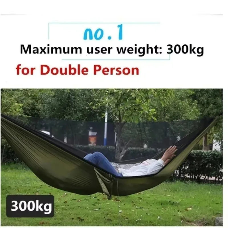 Portable Outdoor Hammock with Integrated Mosquito Net Army Green Camping Hanging Bed