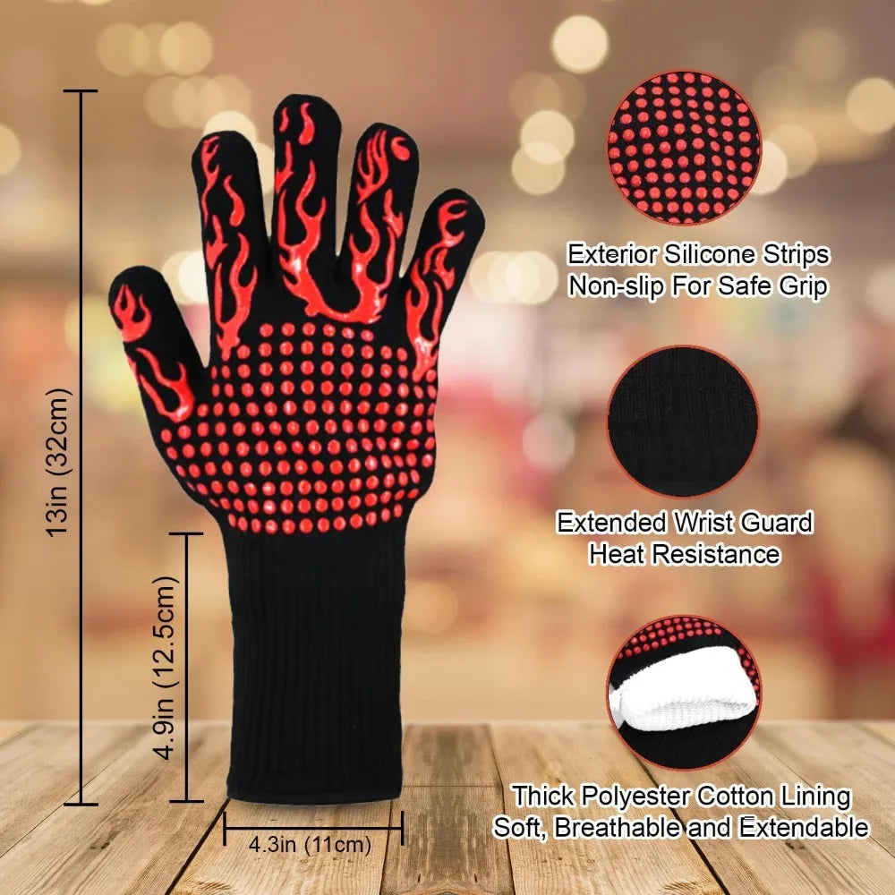 1 Piece BBQ Gloves Red Heat Resistant Non-Slip Cooking Gloves for Grilling Baking and Outdoor Cooking