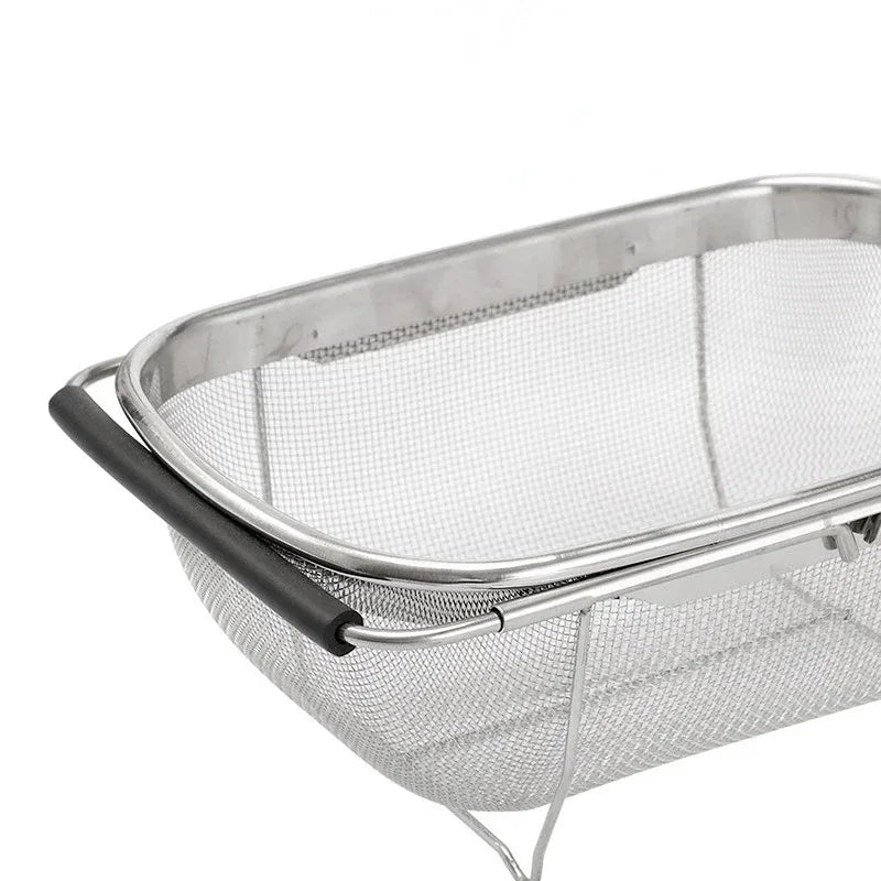 Stainless Steel Retractable Sink Colander Expandable Drain Basket with Rubber Handles