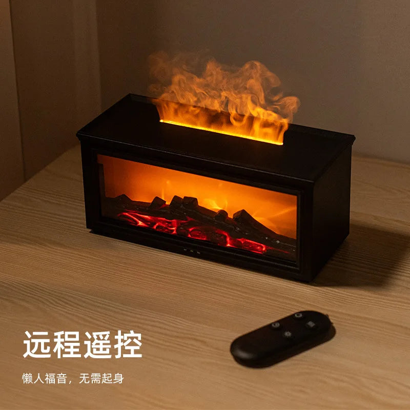 Fireplace Style Aromatherapy Diffuser Black Automatic Mist Humidifier with Flame Effect and Remote Control