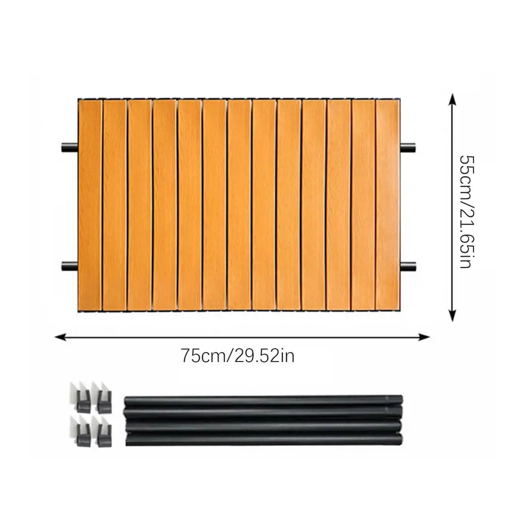 Portable Folding Camping Trolley Table Top Wood Color Wagon Cover Board for Picnic Beach Garden and Camping