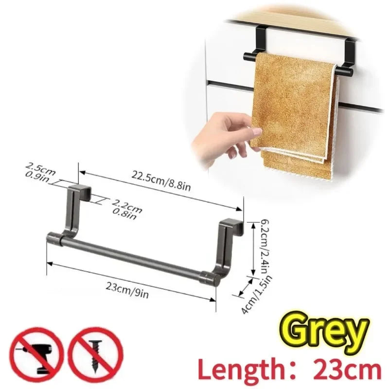 23CM Gray Over Cabinet Towel Rack Stainless Steel Dishcloth Holder Hanging Rack