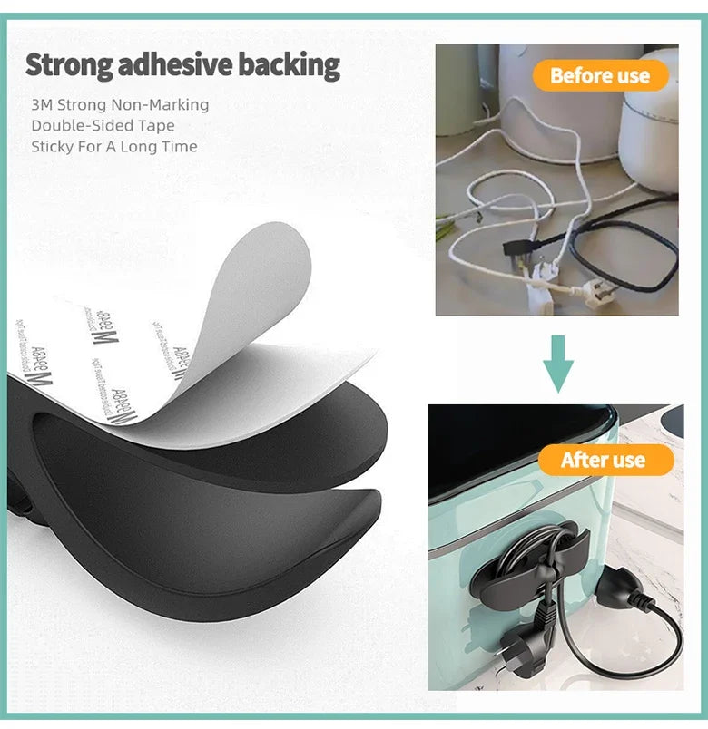 2 Piece Black Cable Organizer Wire Winder Cord Holder Kitchen Appliance Cable Management