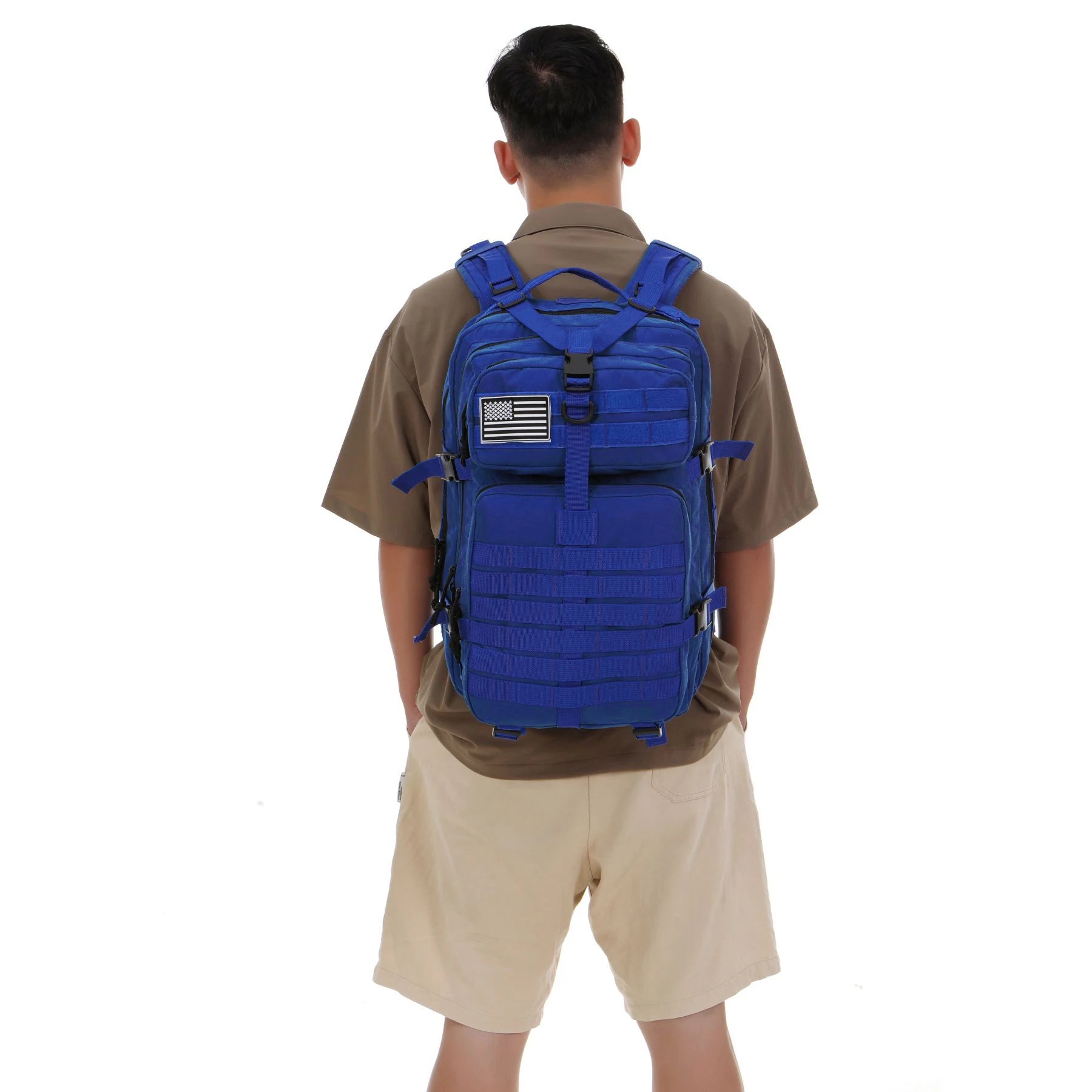 50L Blue Waterproof Tactical Backpack with Molle Webbing for Hiking Camping Trekking and Travel