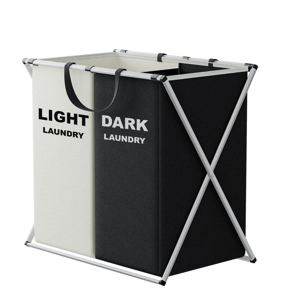 Double Grid Foldable X-Frame Laundry Hamper Clothes Sorter Basket with Handles