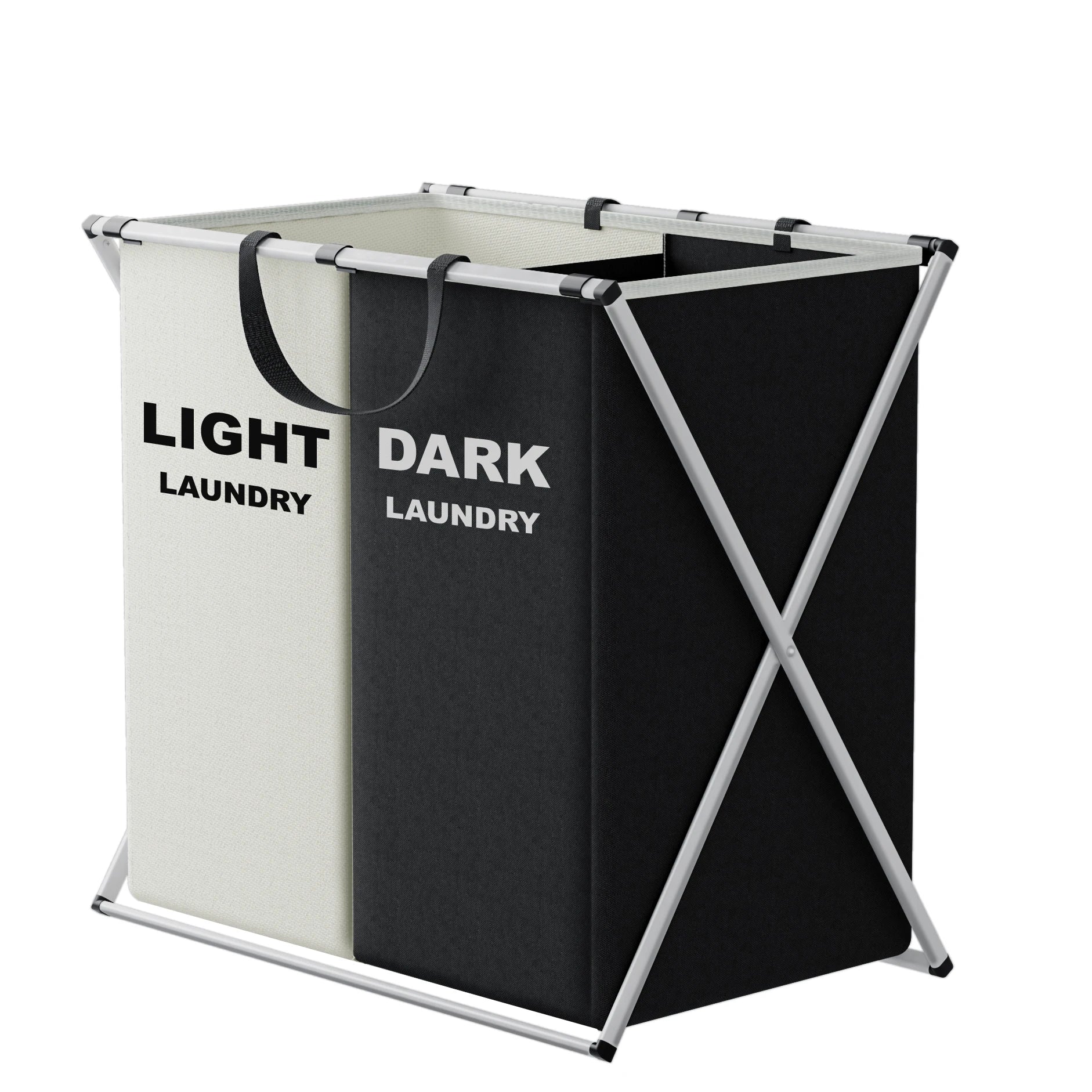 Double Grid Foldable X-Frame Laundry Hamper Clothes Sorter Basket with Handles