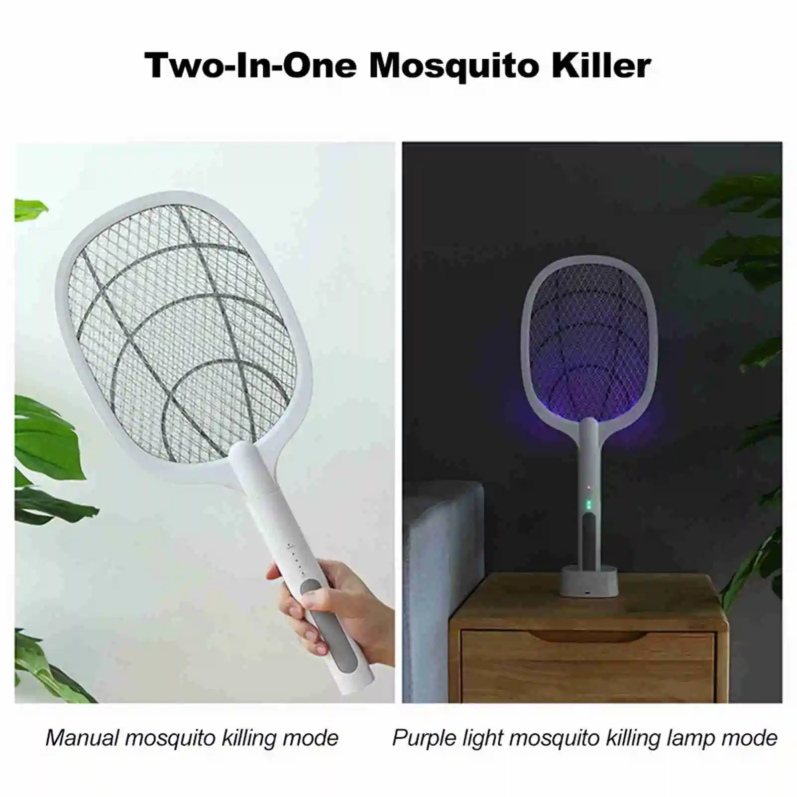 2-in-1 Rechargeable Electric Fly Swatter USB Insect Zapper Racket with LED Light