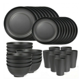 16-Piece Unbreakable Plastic Dinnerware Set with Plates Bowls and Cups Microwave & Dishwasher Safe Black Tableware Set