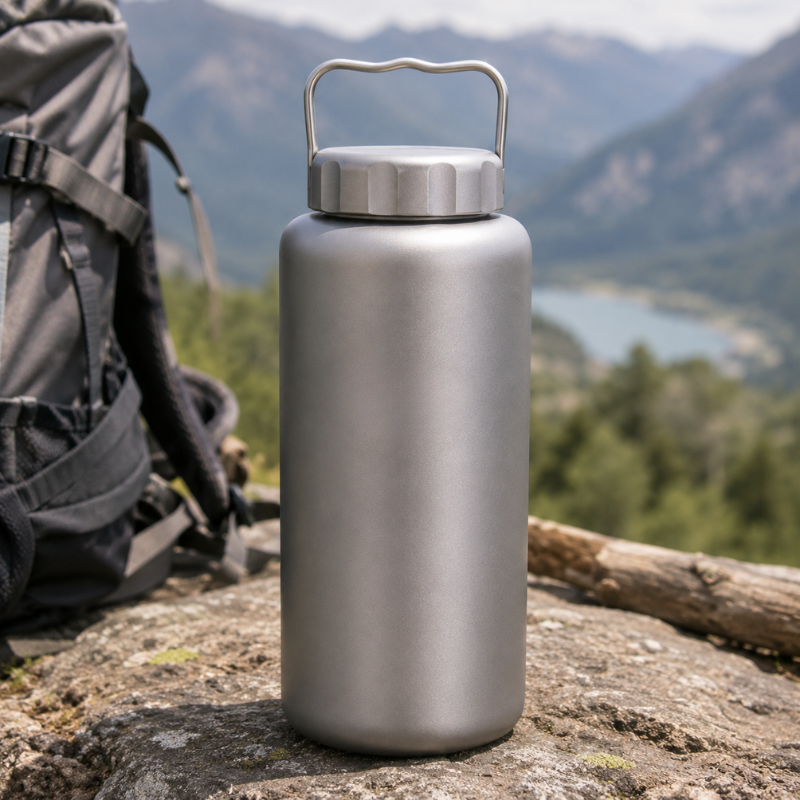 1050ml Titanium Water Bottle with Hook Leak-Proof Outdoor Camping Flask