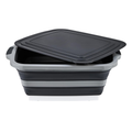 16L Collapsible Black Food Prep Tub with Cutting Board Drain Plug for Camping BBQ and Outdoor Use