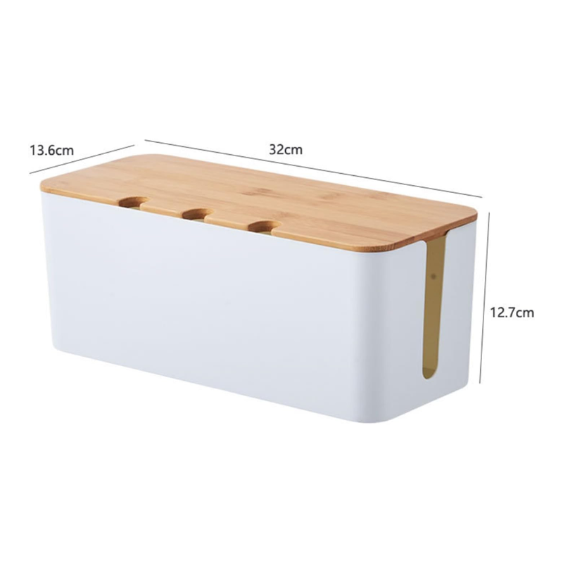 Medium Cable Management Box White with Wooden Style Cover Cord Organizer