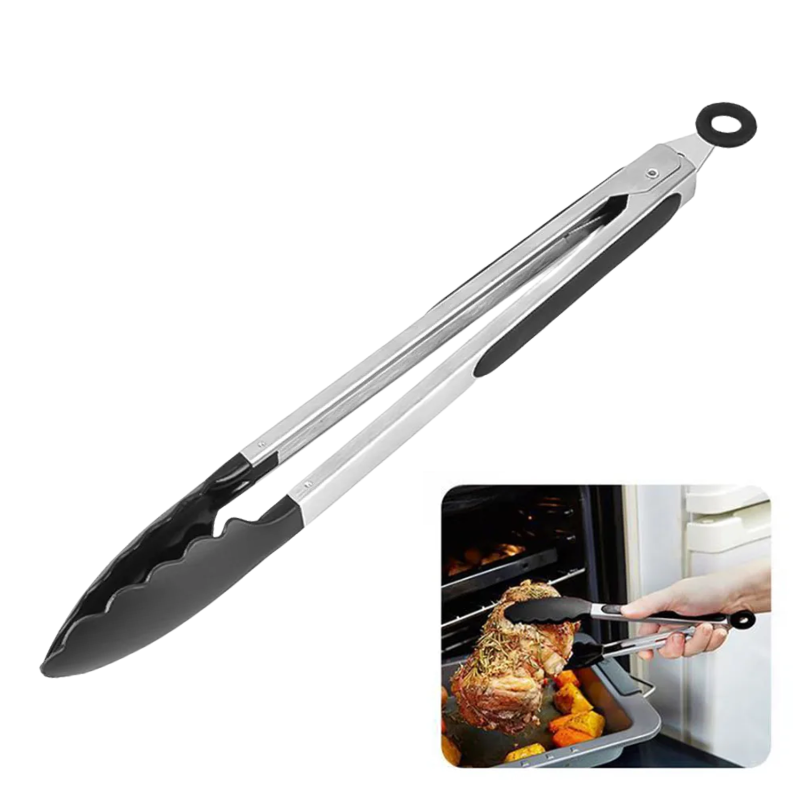 35cm Stainless Steel BBQ Tongs Kitchen Food Clip for Grilling Serving