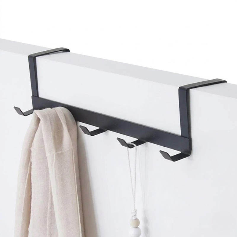 5 Hook Over Door Hanger Clothes Bag Storage Rack No Drill Iron Black