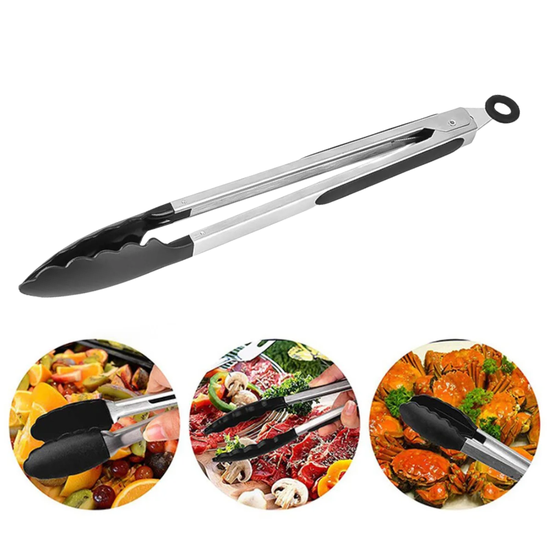 35cm Stainless Steel BBQ Tongs Kitchen Food Clip for Grilling Serving