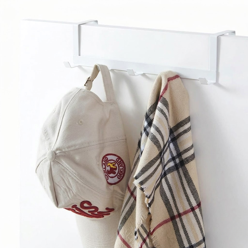 5 Hook Over Door Hanger Clothes Bag Storage Rack No Drill Iron White