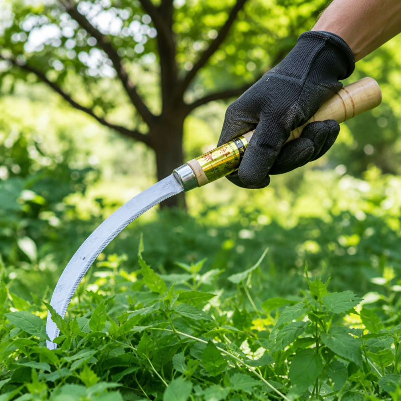 Natural Wood Garden Weeding Sickle Stainless Steel Hand Tool for Gardening and Harvesting