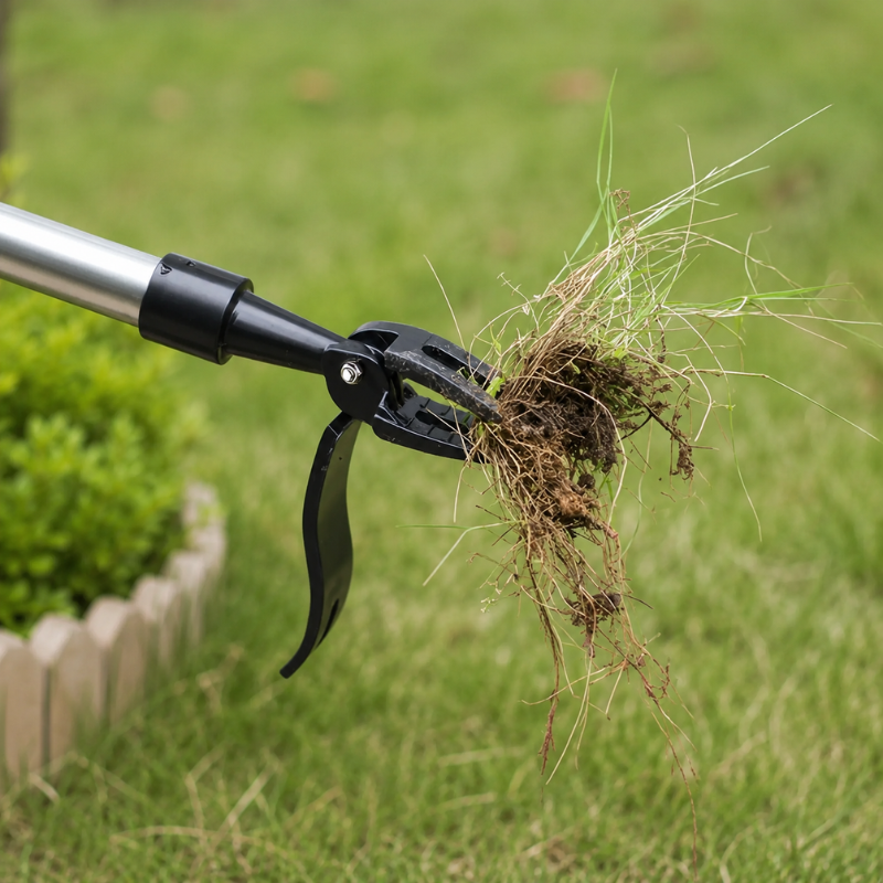 Heavy Duty Weed Puller with 4-Prong Claw Stainless Steel Root Removal Garden Tool