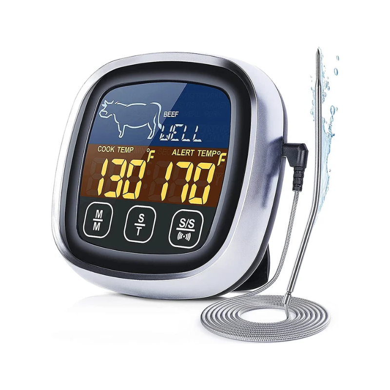 Digital BBQ Meat Thermometer with Stainless Steel Probe and LCD Display for Grill and Oven