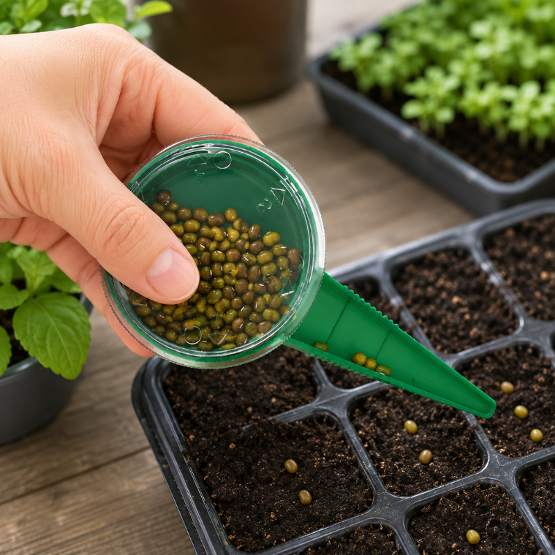 Garden Seed Sower and Hole Puncher Planting Tool Set with Precision Seed Dispenser and Depth Scale