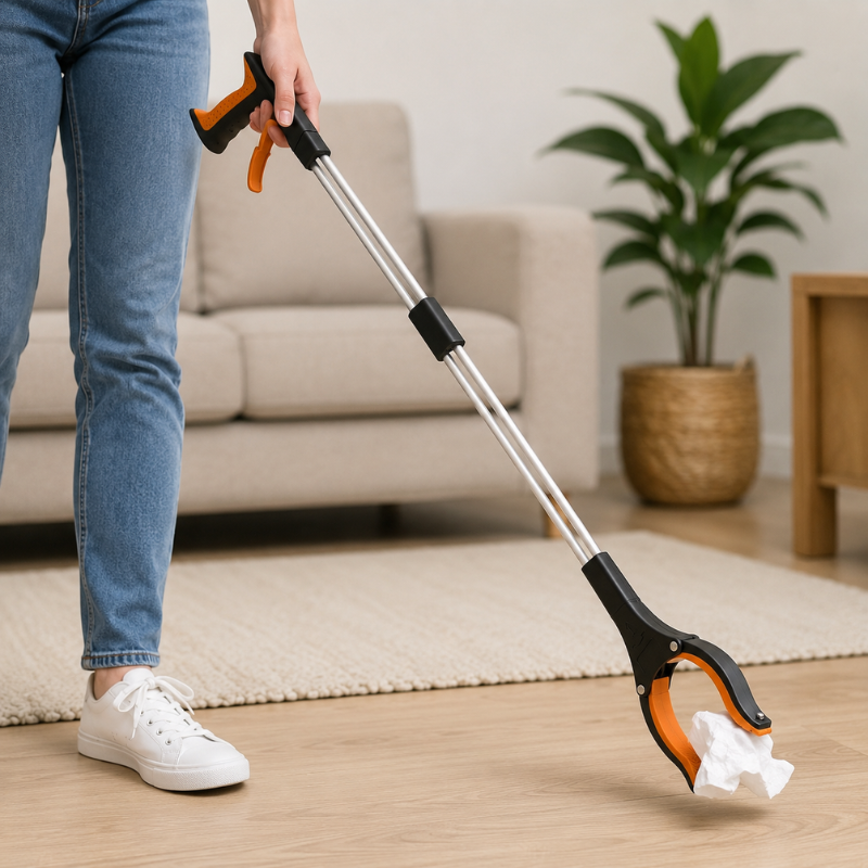32 Inch Orange Heavy Duty Garbage Grabber with 360° Rotating Clamp Foldable Reaching Tool