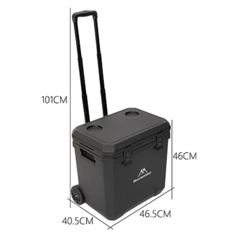 Portable 38L Insulated Cooler Box with Wheels Outdoor Trolley Refrigerator Black for Camping BBQ