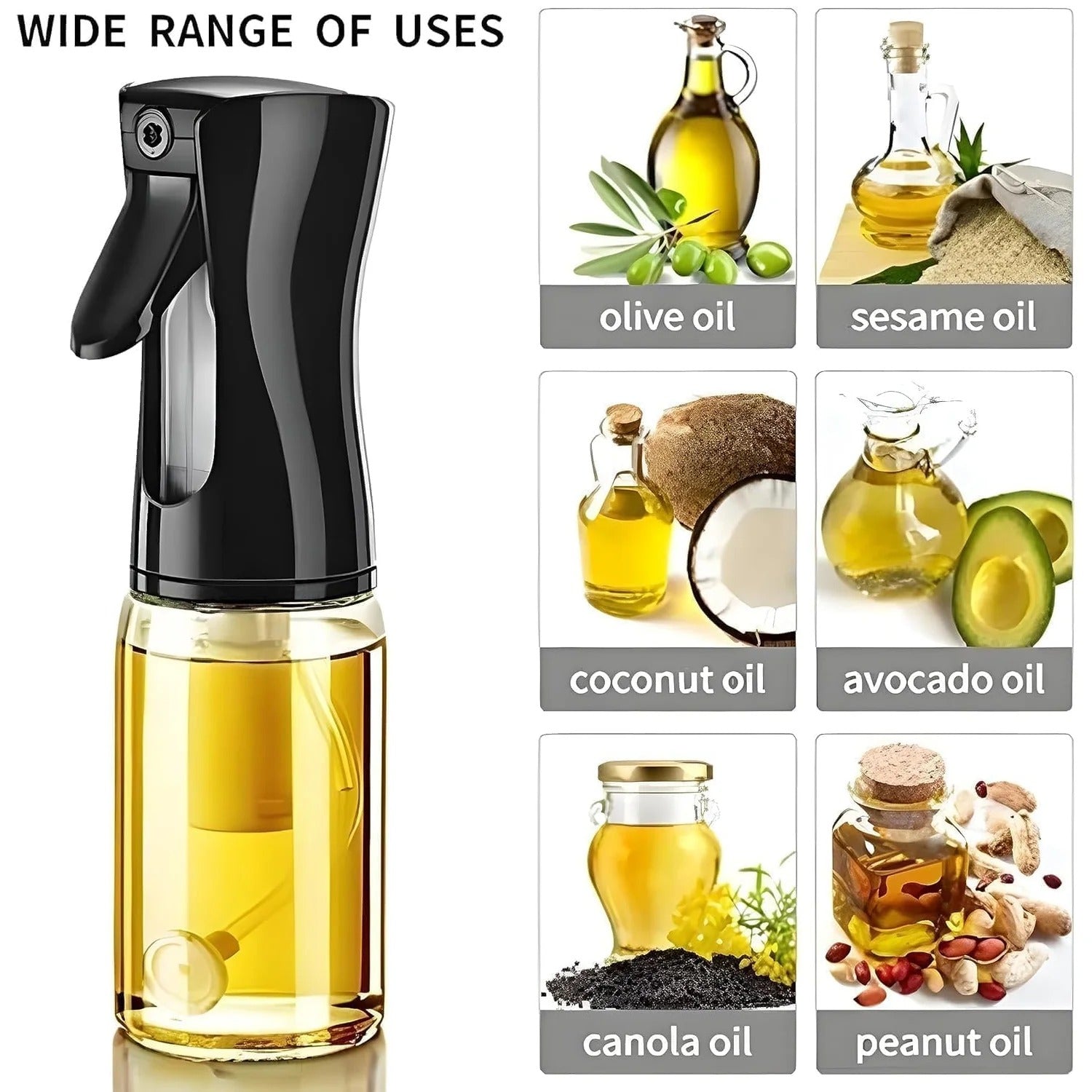 3 Piece 200ml Oil Spray Bottles Black Kitchen Mist Sprayer for Cooking BBQ